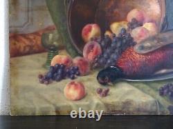 GRANDE PEINTURE, MILIEU XXe-PIERRE ROIG (1905-1963)-NATURE MORTE FRUITS & FAISAN