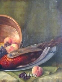 GRANDE PEINTURE, MILIEU XXe-PIERRE ROIG (1905-1963)-NATURE MORTE FRUITS & FAISAN