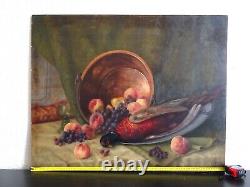 GRANDE PEINTURE, MILIEU XXe-PIERRE ROIG (1905-1963)-NATURE MORTE FRUITS & FAISAN
