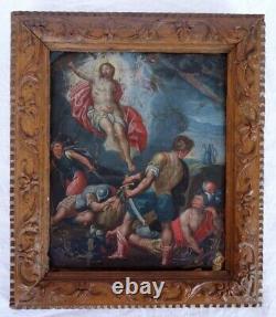 G. Kopp tableau Résurrection du Christ, huile sur cuivre, cadre bois Ste Lucie