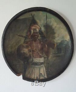 Gaston Rakotovao (1882-1941) huile sur panneau guerrier Malgache Madagascar