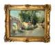 Georges Deloy 1856-1930 Huile Sur Panneau Village Anim&eacute; Tableau Cadre Dor&eacute;