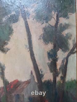 Georges Gonthier (1886-1969), Chaumière derrière les arbres, huile sur bois