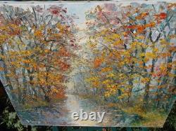 Georges Guérin grand tableau peinture Huile sur toile Automne Bois de Boulogne