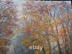 Georges Guérin grand tableau peinture Huile sur toile Automne Bois de Boulogne