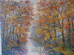 Georges Guérin grand tableau peinture Huile sur toile Automne Bois de Boulogne