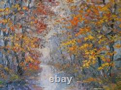 Georges Guérin grand tableau peinture Huile sur toile Automne Bois de Boulogne