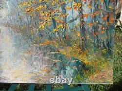Georges Guérin grand tableau peinture Huile sur toile Automne Bois de Boulogne