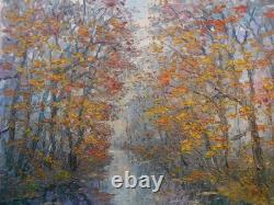 Georges Guérin grand tableau peinture Huile sur toile Automne Bois de Boulogne