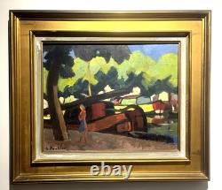 Georges Joubin huile sur Panneau bateaux à quai