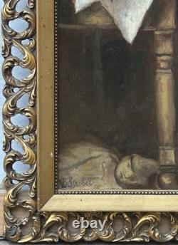 Girl Portrait Hand Made Antique Oil painting 1900´s, Signed, Framed