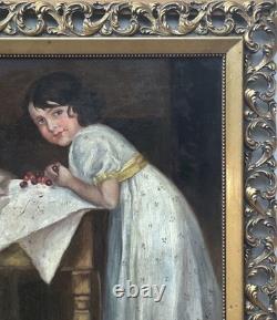 Girl Portrait Hand Made Antique Oil painting 1900´s, Signed, Framed