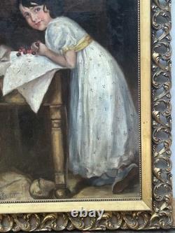 Girl Portrait Hand Made Antique Oil painting 1900´s, Signed, Framed