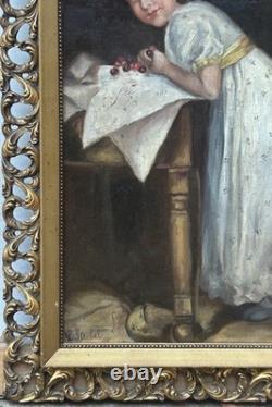 Girl Portrait Hand Made Antique Oil painting 1900´s, Signed, Framed