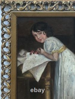 Girl Portrait Hand Made Antique Oil painting 1900´s, Signed, Framed