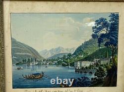 Gouache Italienne & Lac de Côme & Italie & Lombardie & Peinture & Cadre & Ancien