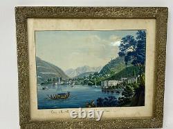 Gouache Italienne & Lac de Côme & Italie & Lombardie & Peinture & Cadre & Ancien