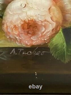 Grand TABLEAU PEINTURE HUILE SUR Bois Bouquet de Fleurs. 54x45