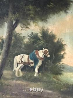 Grand Tableau Ancien CHEVAL dans Paysage XIXème- / ANIMAL FRENCH PAINTING
