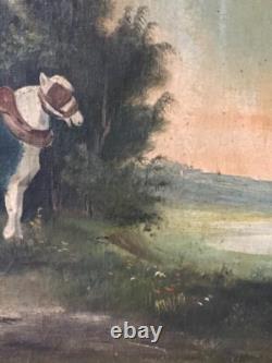Grand Tableau Ancien CHEVAL dans Paysage XIXème- / ANIMAL FRENCH PAINTING