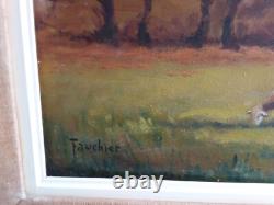 Grand tableau, huile sur panneau signé Fauchier1887-1965, moutons village