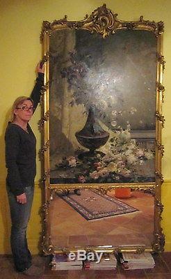 Grand trumeau bois doré peinture huile sur toile de Amédée Baudit 245 x 126 cm
