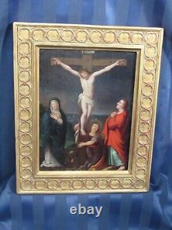 HUILE SUR CUIVRE Fin XVIIème début XVIIIème Crucifixion beau cadre bois doré
