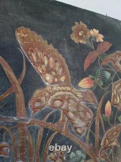 H. Blanchard, tableau peint sur bois décor relief japonisant oiseaux XIX ème