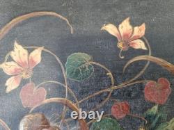 H. Blanchard, tableau peint sur bois décor relief japonisant oiseaux XIX ème