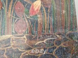 H. Blanchard, tableau peint sur bois décor relief japonisant oiseaux XIX ème
