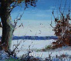 Harry Bonde Petersen Paysage D'Hiver Huile Sur Bois Signé Tableau Cadre