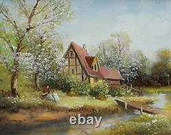 Helmut Hensen (1913 Diepolz) Peinture À L'Huile sur Bois Süsseldorf