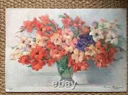 Henri Buron (1880-1969) Bouquet de fleurs Grande Huile sur bois signée, 1945