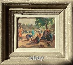 Henri Pontoy 1888/1968 Africanisme Marche A Kankan Guinee 1947 Huile Sur Bois