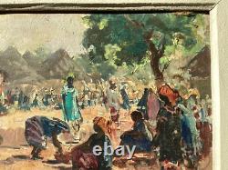 Henri Pontoy 1888/1968 Africanisme Marche A Kankan Guinee 1947 Huile Sur Bois