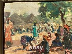 Henri Pontoy 1888/1968 Africanisme Marche A Kankan Guinee 1947 Huile Sur Bois