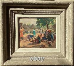 Henri Pontoy 1888/1968 Africanisme Marche A Kankan Guinee 1947 Huile Sur Bois