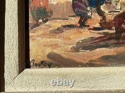 Henri Pontoy 1888/1968 Africanisme Marche A Kankan Guinee 1947 Huile Sur Bois