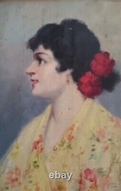 Henri ROLLAND (1897-1941) huile sur bois Portrait de femme