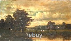 Henri SAINT-MEURIS (1860-1900) paysage animé d'un troupeau de vaches