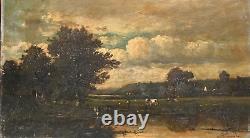 Henri SAINT-MEURIS (1860-1900) paysage animé d'un troupeau de vaches