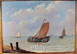 Hsp huile sur panneau paire marine Coomans peinture tableau 19ème