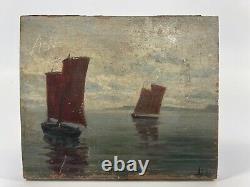 Huile Panneau Bois Xixeme L Ocean De L Amiral Morice Sur L Aube B1071