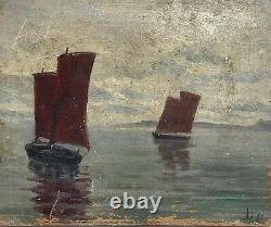Huile Panneau Bois Xixeme L Ocean De L Amiral Morice Sur L Aube B1071