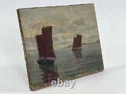 Huile Panneau Bois Xixeme L Ocean De L Amiral Morice Sur L Aube B1071