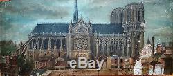 Huile Sur Acajou-cathedrale-paris-notre Dame-epoque Xix-face Nord-rare Vue