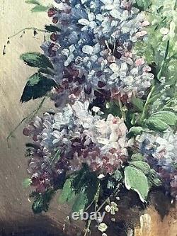 Huile Sur Bois Nature Morte Fleurs Lilas Vers 1900