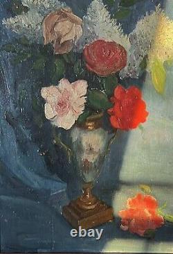 Huile Sur Bois Nature Morte Fleurs Non Signée Vers 1950