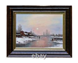 Huile Sur Bois Signé Mehrnia Winter Paysage Rivière Peinture Encadrée Original
