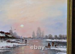 Huile Sur Bois Signé Mehrnia Winter Paysage Rivière Peinture Encadrée Original